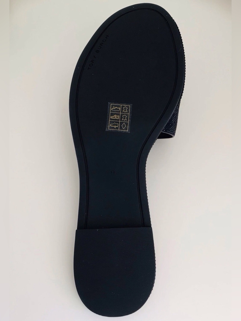 Tory Burch Everly Slide Leather Rhinestones Sandals-Navy New In Box - Picture 8 of 10